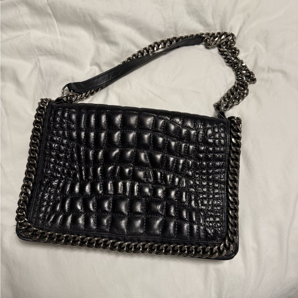 Zara Black Textured Shoulder Bag with Chain Strap